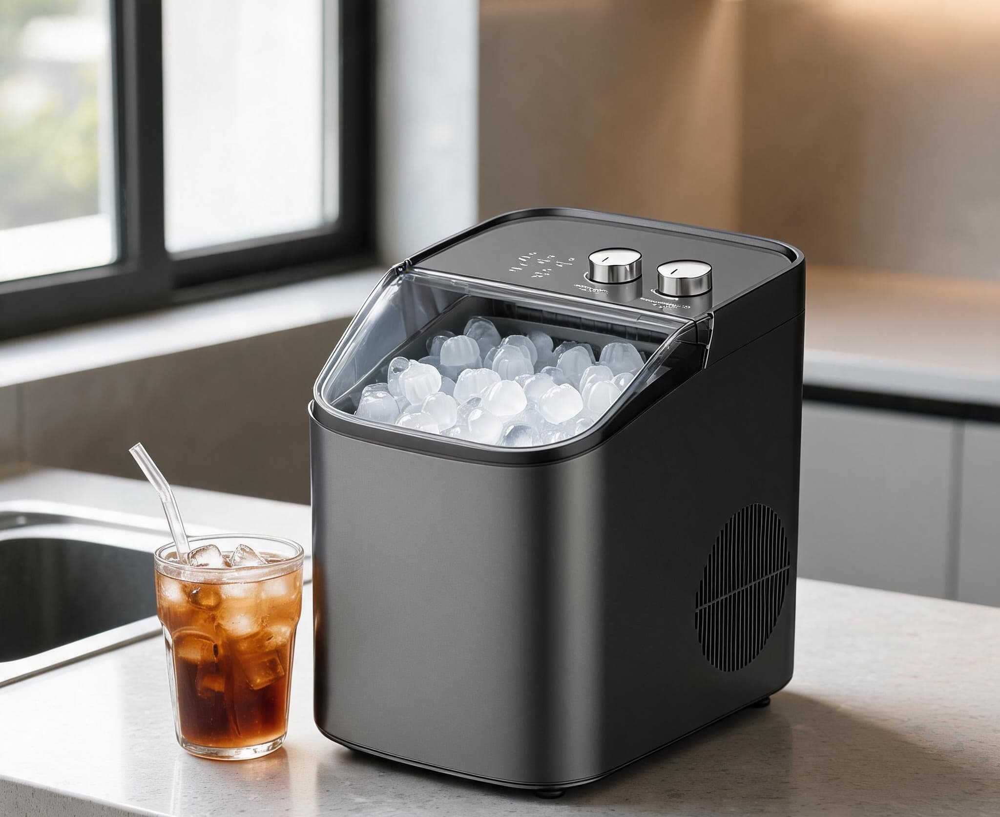 Countertop,Portable Ice Maker with 2 Size Ice Cubes, 1.2L Water Tank, 9 Ice Cubes Per Batch, for Home, Kitchen, Office